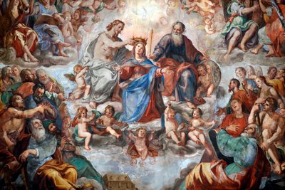 La coronación de la Virgen. Fresco. Iglesia de San Donato. Génova. Italia. de . .