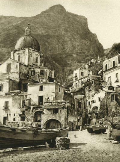 El pueblo de los pescadores de Positano, en la costa de Amalfi cerca de Nápoles de Ferdinand Georg Waldmuller
