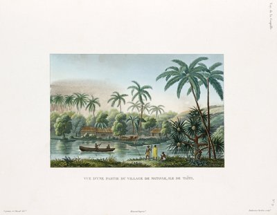 Vista de un pueblo en Matavai, isla de Tahití de Frederick (attr. to) Barnard