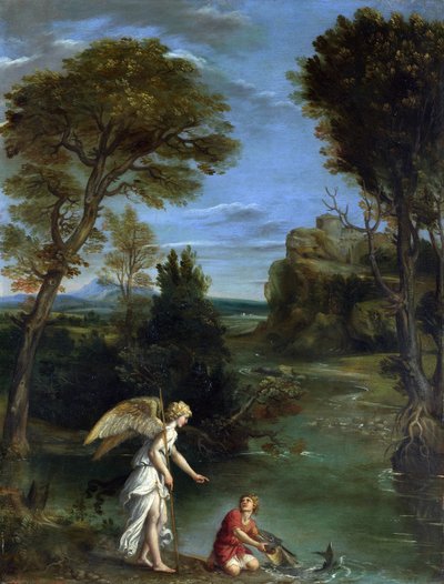 Paisaje con Tobías agarrando el pez de Domenichino