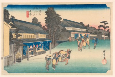 Narumi, un lugar famoso por su tela, en Las Cincuenta y Tres Estaciones del Camino Tokaido de Hiroshige