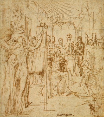 Interior del estudio de un pintor de Parmigianino