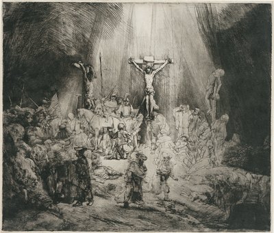 Cristo crucificado entre los dos ladrones (Las tres cruces) de Rembrandt van Rijn