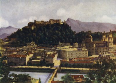 Una vista de Salzburgo y el Hohen-Salzburg, Austria de after A. Langfier