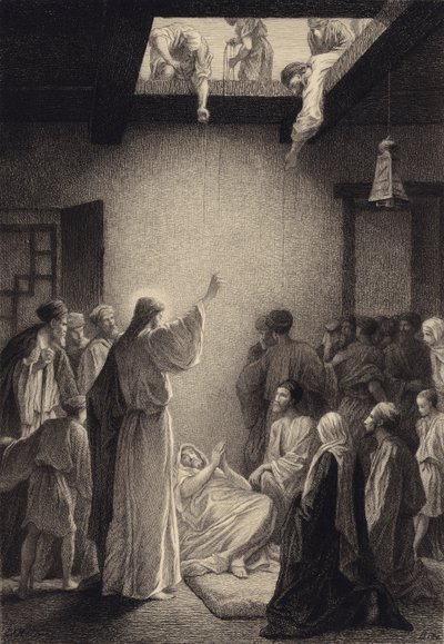 Cristo sana al hombre con parálisis de after Albert Robida