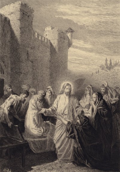 Cristo resucita al hijo de la viuda de after Albert Robida