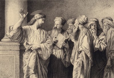 Jesús y los escribas y ancianos de after Albert Robida