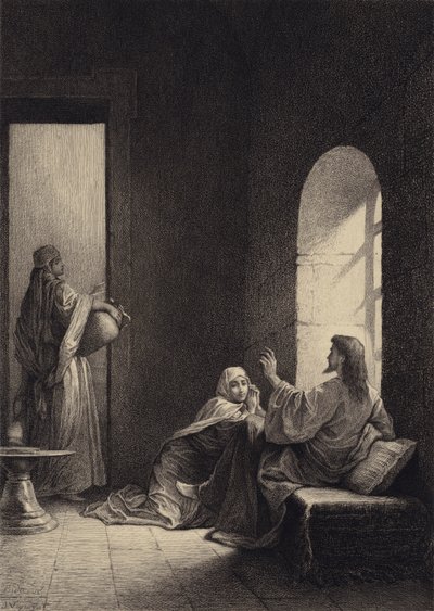 Jesús en la casa de Marta y María de after Albert Robida