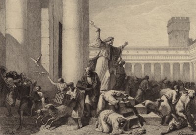 Jesús expulsando a los cambistas del templo de after Albert Robida