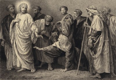 Jesús sana a una mujer de after Albert Robida