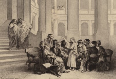 Jesús en medio de los doctores de after Albert Robida