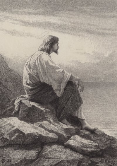 Jesús sentado junto al mar de after Albert Robida