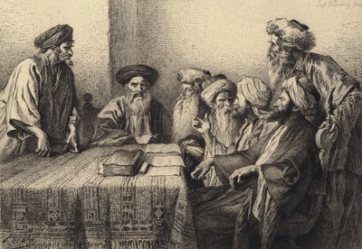 Judas ante el Sanedrín de after Albert Robida