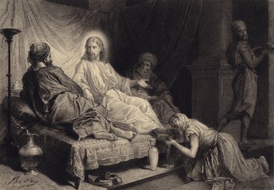 Magdalena a los pies de Jesús de after Albert Robida