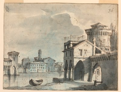 Diseño de escenario, Edificios en Riverside de after Alessandro Sanquirico