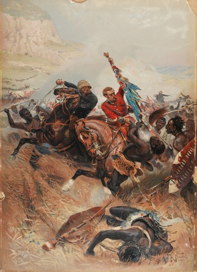 Los tenientes Melville y Coghill salvando los colores, Guerra Zulú de 1879, 1881 de after Alphonse Marie de Neuville
