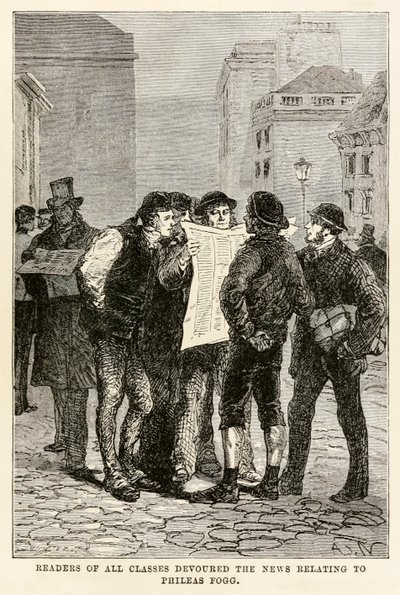 Lectores de todas las clases devoraron las noticias relacionadas con Phileas Fogg, de La vuelta al mundo en ochenta días de Julio Verne de after Alphonse Marie de Neuville