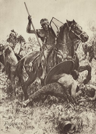 Caballería auxiliar atacando a tribus germanas de after Amedee Forestier