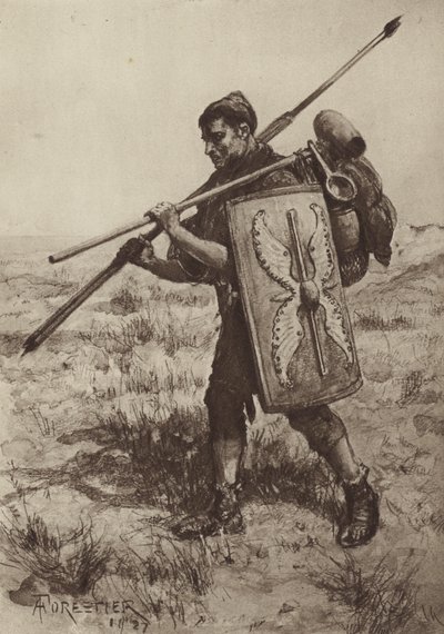 El Impeditus, o soldado de infantería completamente equipado de after Amedee Forestier