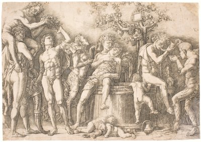 Bacanal junto al barril de vino de after Andrea Mantegna