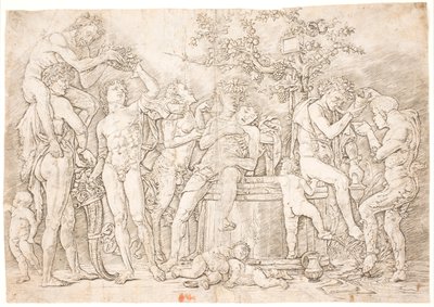 Bacanal junto al barril de vino de after Andrea Mantegna