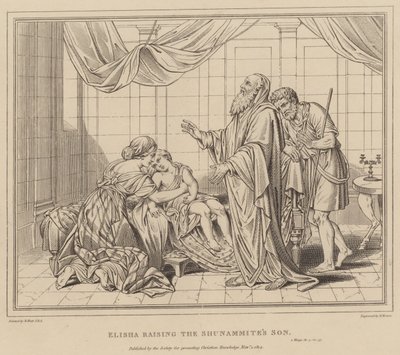 Eliseo resucitando al hijo de la sunamita, 2 Reyes de after Benjamin West
