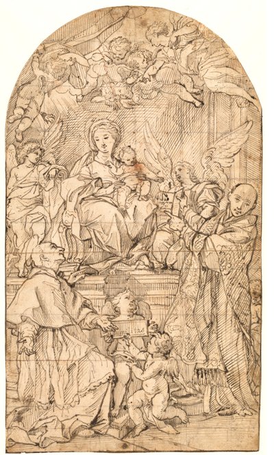 La Virgen y el Niño entronizados, flanqueados por ángeles y los Santos Carlos Borromeo e Ignacio de Loyola de after Carlo Maratti