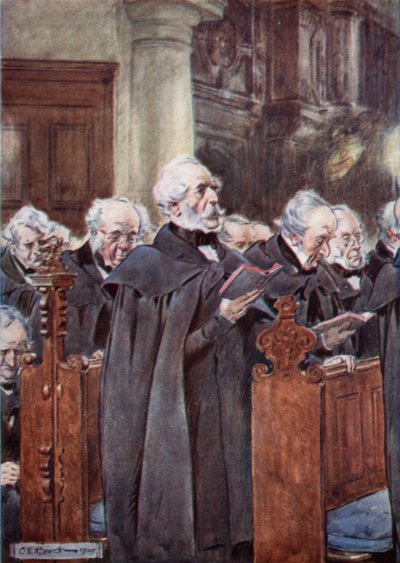 Su querida cabeza estaba inclinada sobre su libro de oraciones de after Charles Edmund Brock