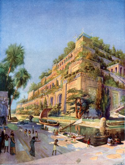 Hermosa reconstrucción de los Jardines Colgantes de Babilonia de after Charles Mills Sheldon