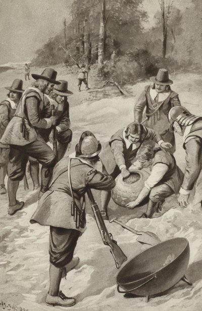 Los Padres Peregrinos tocan la arena y encuentran maíz de after Charles Mills Sheldon