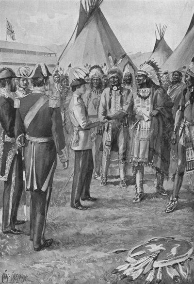 La Bienvenida del Hombre Rojo, el Príncipe de Gales en Canadá, 1860 de after Charles Mills Sheldon