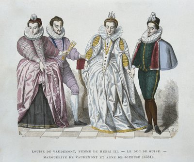 Luisa de Lorena-Vaudémont (1553-1601), esposa de Enrique III, Duque de Guisa (1549-88), Margarita de Vaudémont (1564-1625) y Ana de Joyeuse (1561-87) de after Chevignard