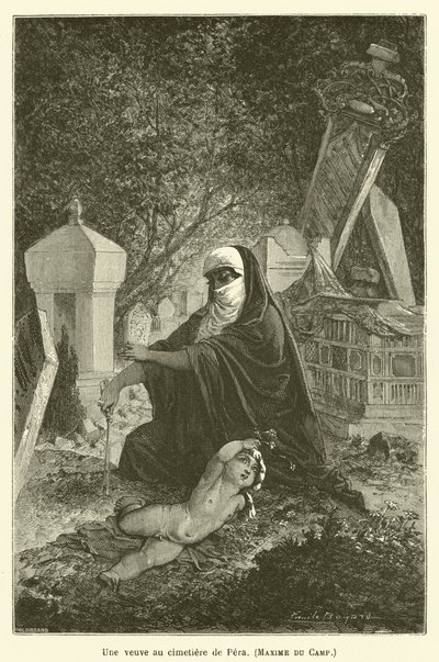 Una viuda en el cementerio de Pera, Maxime du Camp de after Emile Antoine Bayard