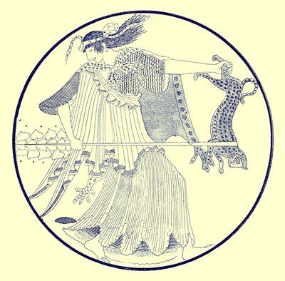 Ménade, ilustración de Pinturas de Vasos Griegos por J. E. Harrison y D. S. MacColl, publicada en 1894 (imagen digitalmente mejorada) de after English School