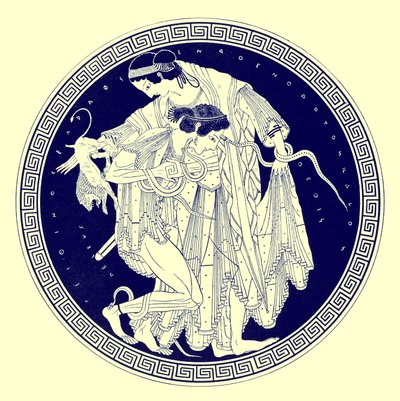 Peleo y Tetis, ilustración de Pinturas de Vasos Griegos por J. E. Harrison y D. S. MacColl, publicada en 1894 (imagen digitalmente mejorada) de after English School