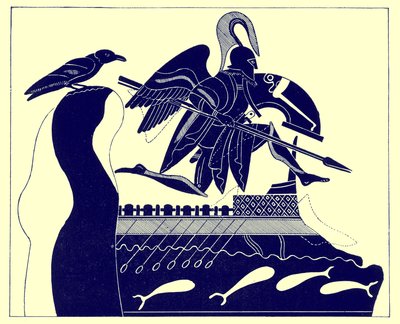 El fantasma de Patroclo, ilustración de Pinturas de Vasos Griegos por J. E. Harrison y D. S. MacColl, publicada en 1894 (imagen digitalmente mejorada) de after English School
