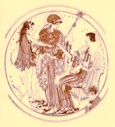 Teseo y Anfitrite, ilustración de Pinturas de Vasos Griegos por J. E. Harrison y D. S. MacColl, publicada en 1894 (imagen digitalmente mejorada) de after English School