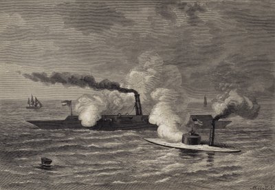 Ataque del Monitor al Merrimack de after Felix Octavius Carr Darley