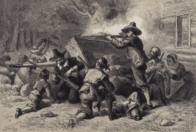 Virginianos defendiéndose contra los indios de after Felix Octavius Carr Darley