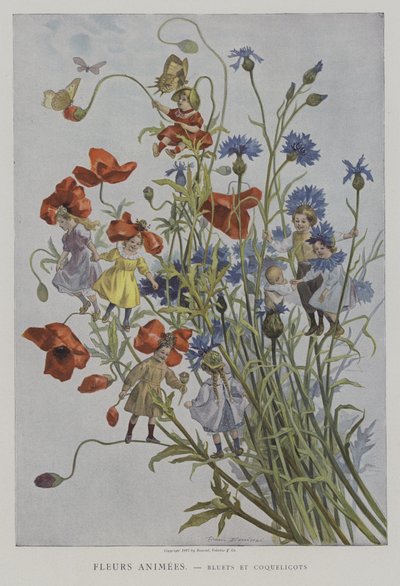 Flores animadas: acianos y amapolas de after Firmin Bouisset