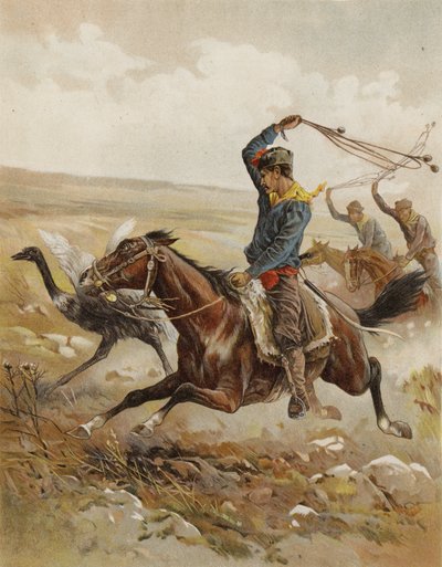 Cazando el avestruz, Sudamérica de after Frank Feller