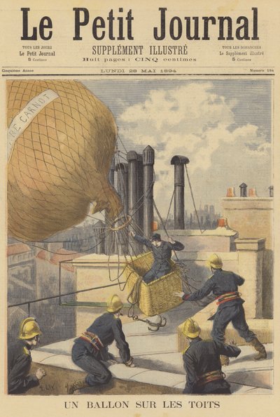 Un globo aterrizando de emergencia en los tejados de París de after Frederic Theodore Lix