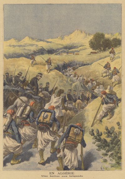 Tropas francesas cazando bandidos en Argelia de after Frederic Theodore Lix
