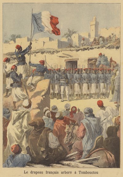 Izamiento de la bandera francesa en Tombuctú de after Frederic Theodore Lix