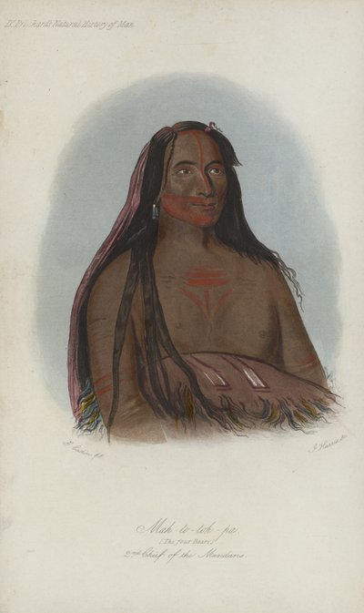 Mah-to-toh-pa, Los Cuatro Osos, 2º Jefe de los Mandan (aguafuerte) de after George Catlin