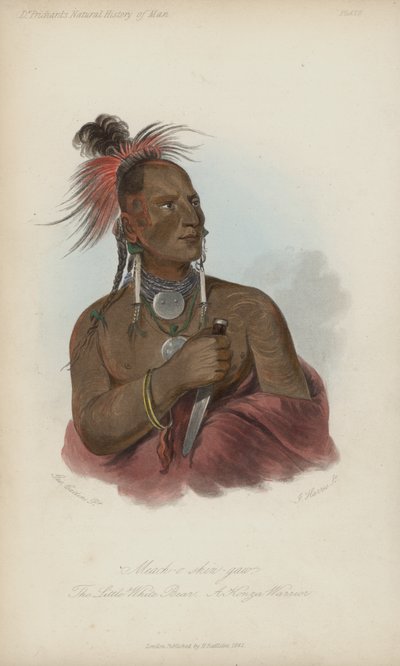 Meach-o shin-gaw, El Pequeño Oso Blanco, Un Guerrero Konza (aguafuerte) de after George Catlin