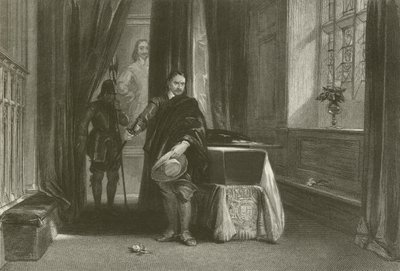 Cromwell viendo el cuerpo de Carlos I, una sombra se movió a través de su frente de after George Cattermole