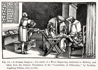 Un cirujano alemán, de Consolación de la Filosofía por Boecio, ilustración de Ciencia y Literatura en la Edad Media y el Renacimiento, escrito y grabado por Paul Lacroix, 1878 de after German School