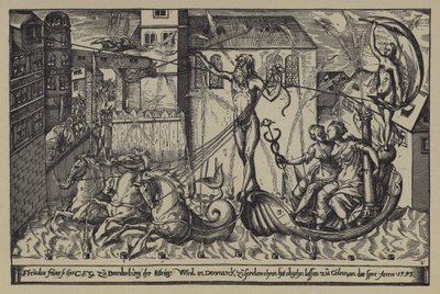 Fuegos artificiales en el castillo del Margrave de Brandeburgo en Colln en el río Spree con motivo de la visita del Rey Christian IV de Dinamarca, 10 de octubre de 1595 de after German School