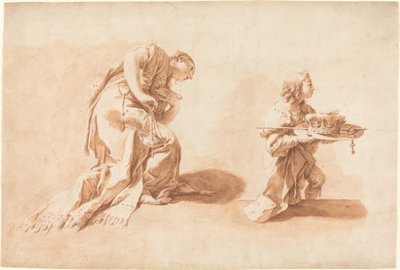 Una mujer arrodillada con un incensario y un paje sosteniendo una corona y un cetro de after Giovanni Battista Pittoni the younger Anton Kern